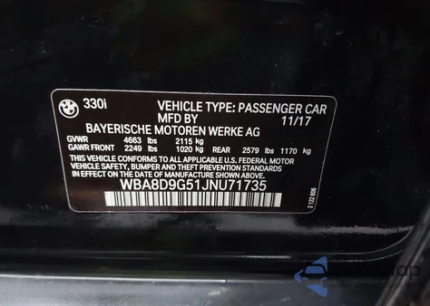 2018 BMW 330I xDrive z USA, uszkodzony, nr VIN WBA8D9G51JNU71735